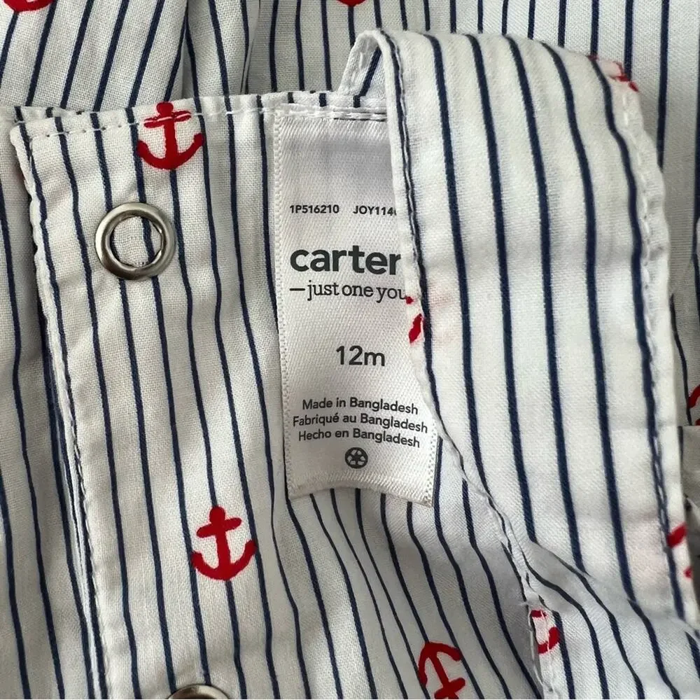 Carter’s Just One You white blue pinstripe red anchor print dress nautical